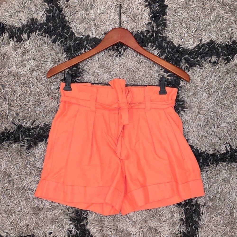 Theory High Waist Pleated Orange Cotton Belted Designer Summer Shorts  Size 0